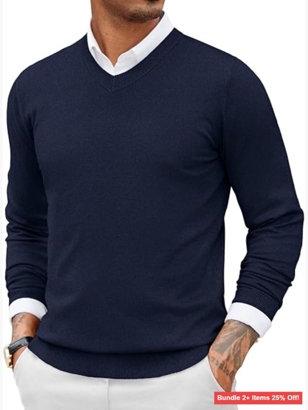 Men's Slim Fit V-Neck Pullover Sweater Long Sleeve Knit Top